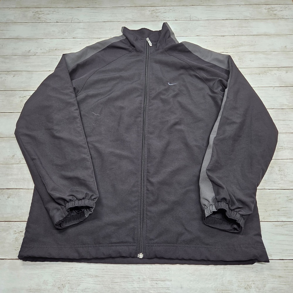 Nike Full Zip Windbreaker Jacket Track Mens Large Black Grey 129957-019